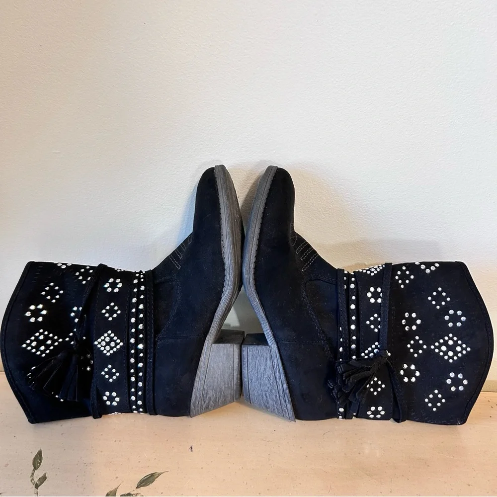 Justice Black Suede Silver Stud Boho Western Cowgirl Boots